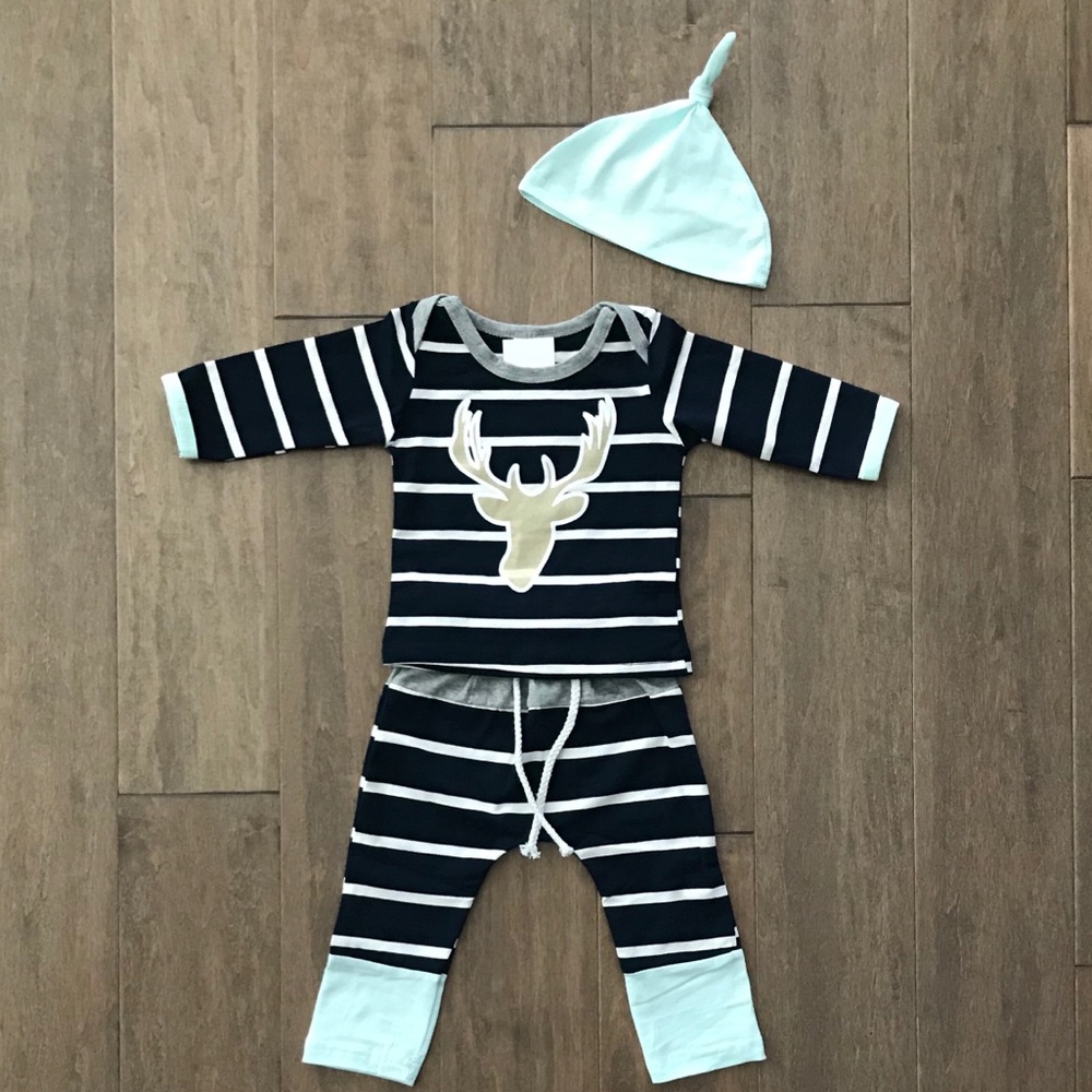 Moose Outfit with Blue and White Stripes
